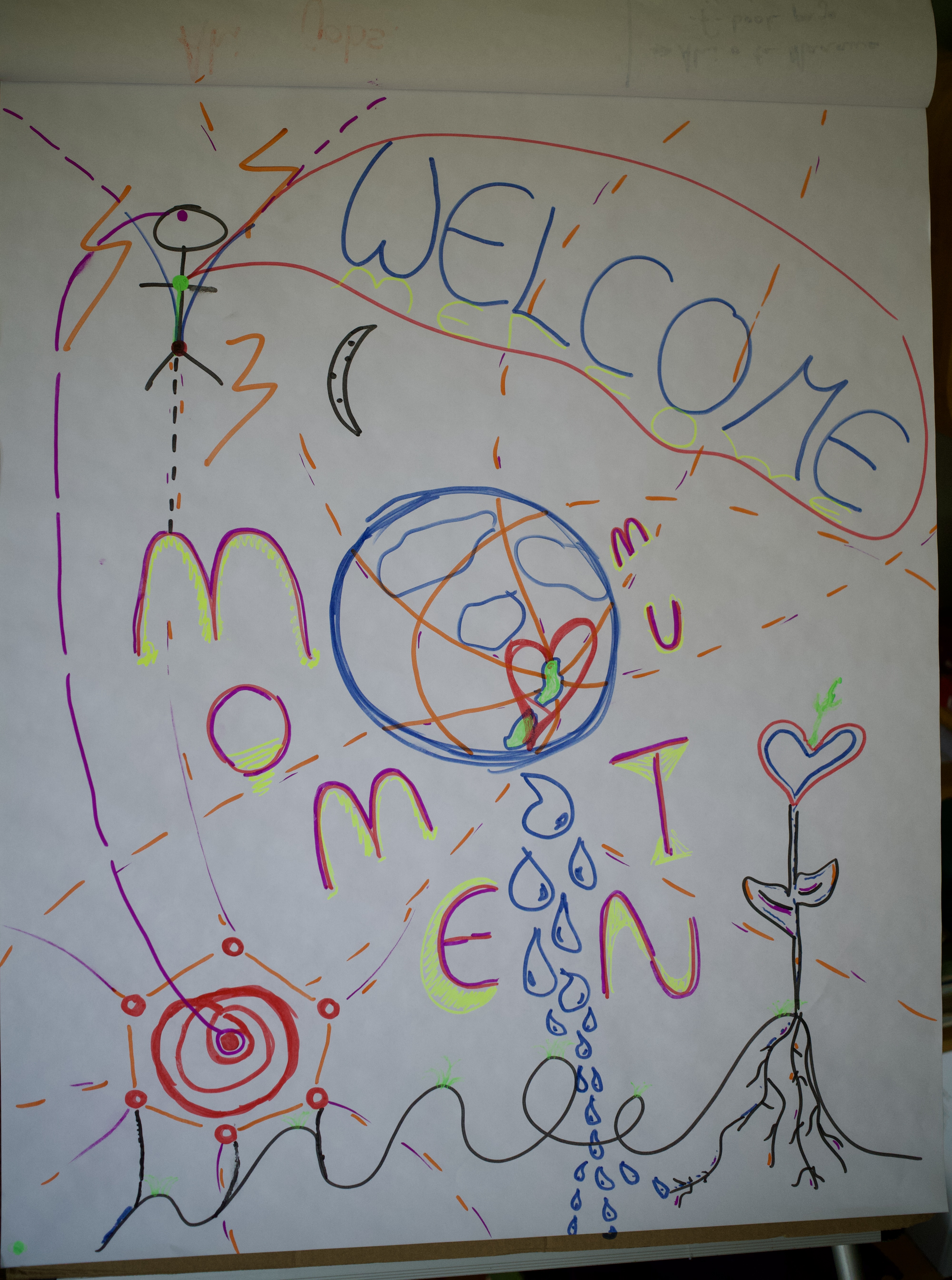 Whiteboard with hand-drawn 'Welcome Momentum' writing